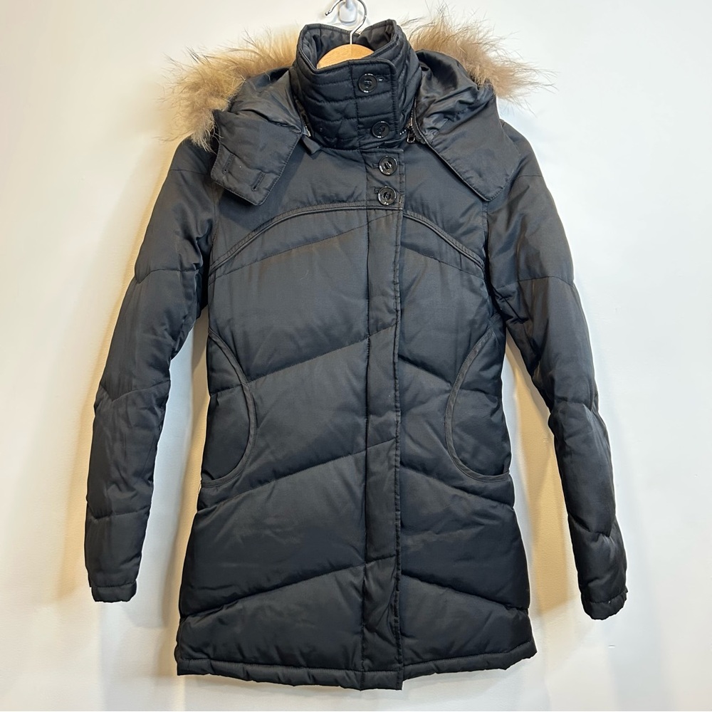 Soia & Kyo Down Hooded Mid Length Puffer Jacket Black